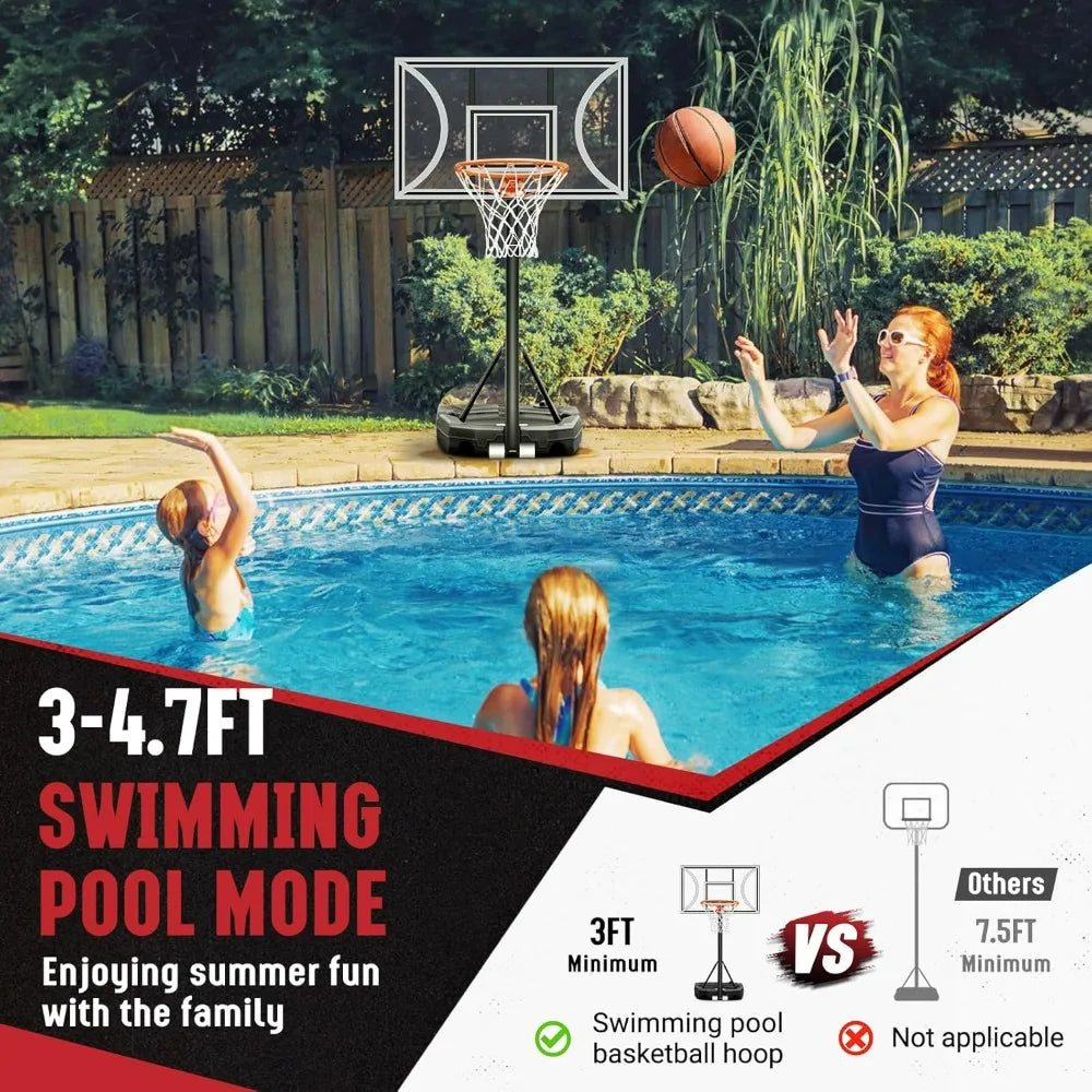 Basketball Hoop with 32-Inch Backboard, Adjustable Height from 3 to 9 Feet, Outdoor and Indoor Portable Basketball Go