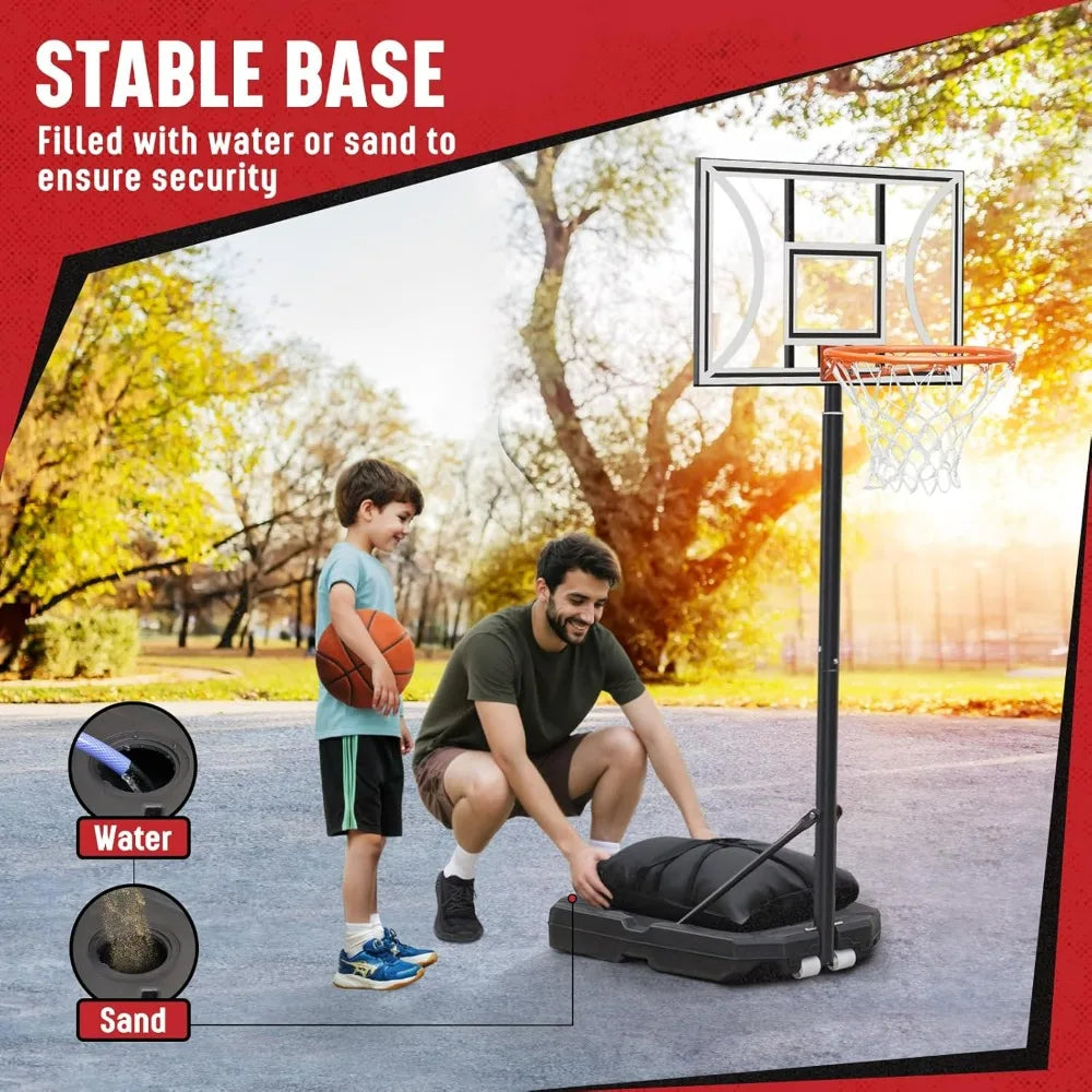 Basketball Hoop with 32-Inch Backboard, Adjustable Height from 3 to 9 Feet, Outdoor and Indoor Portable Basketball Go
